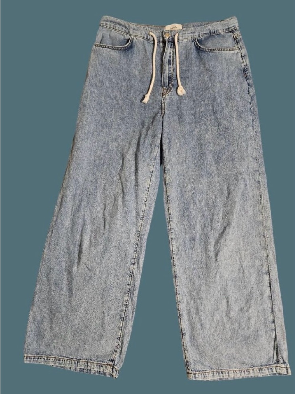 Triarchy 100% Organic Cotton Wide Leg High Rise Crop Drawstring Jeans Woman’s